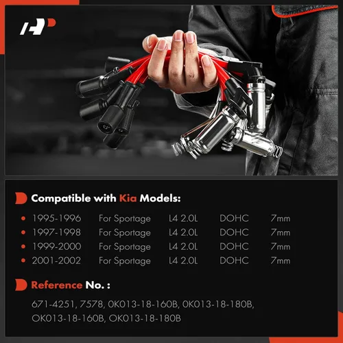 Vista 2 de A-Premium Juego de 2 cables de bujía de encendido compatibles con Kia Sportage 1995-2002 L4 2.0L DOHC