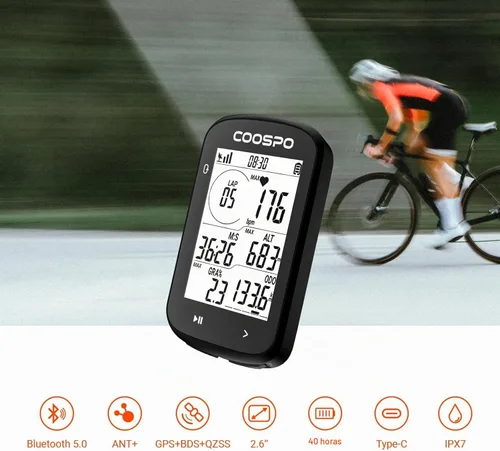 Vista 4 de COOSPO CS300 - Computadora de bicicleta con GPS, computadora de ciclismo inalámbrica con pantalla LCD de retroiluminación automática 2.6