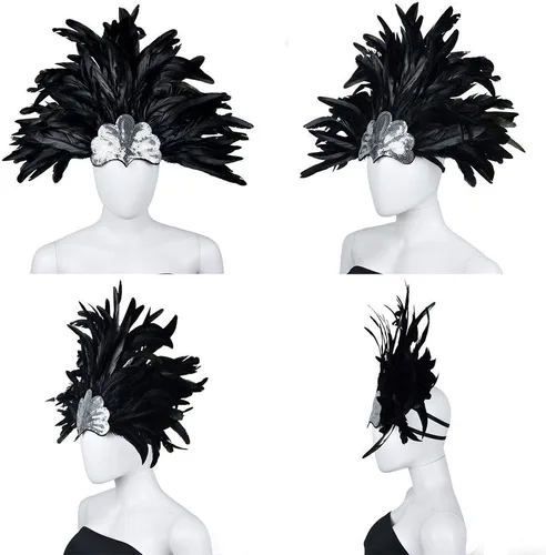 Vista 6 de HOMELEX Tocado de plumas negras para mujer, accesorios de carnaval caribeño