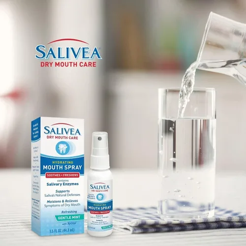 Vista 2 de SALIVEA Spray bucal seco para adultos (paquete de 1) – 250 bombas, espray bucal sustituto de saliva con enzimas salivales naturales y xilitol