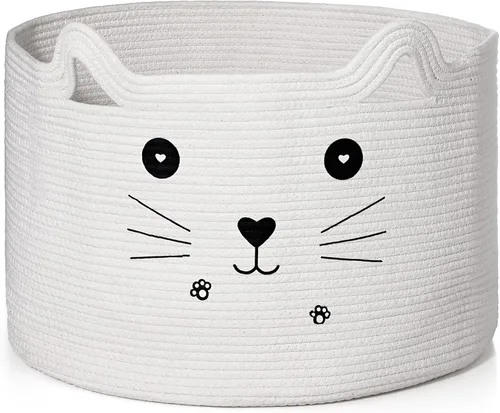 Vista 14 de Zopeal Cesta de almacenamiento tejida para gatos, organizador tejido con orejas, juguete decorativo de Navidad para mascotas, bonita canasta
