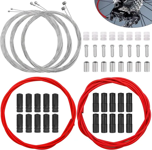 Vista 7 de Taiss Cable universal de freno de bicicleta, desviador de cambio de bicicleta, kit de carcasa de cable de bicicleta con juntas tóricas y tapas
