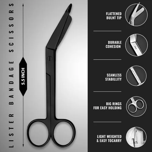 Vista 4 de SURGICAL ONLINE Tactical Black - Juego de 4 piezas Reflex Taylor Hammer Mallet Tuning Fork c 128 512 Hz Tijeras vendaje 5.5
