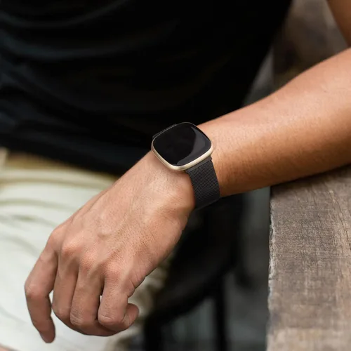 Vista 5 de Vanjua Correa de metal para Fitbit Sense 2 / Sense Bands, Fitbit Versa 4 / Versa 3 correas para mujeres y hombres, correa de repuesto de pulsera