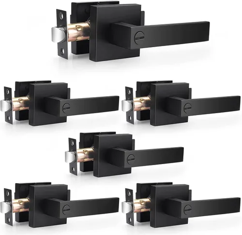 Vista 3 de Probrico Palanca de Puerta de Cama y Baño Negro Mate Servicio Pesado Manija de Puerta de Privacidad, Cerradura de Puerta Sin Llave Interior Baño
