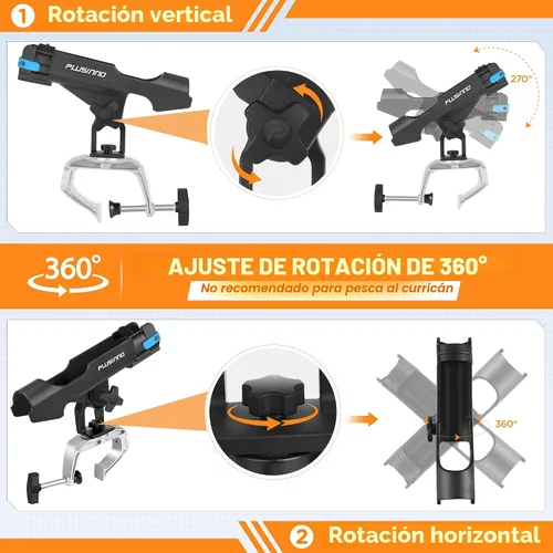 Vista 5 de PLUSINNO Soporte para Cañas de Pesca para Barco Abrazadera de Apertura Grande Ajustable 360 Grados Soportes para Cañas de Pescar Soporte Plegable