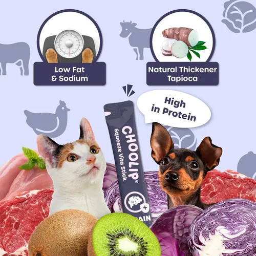 Vista 6 de Choolip Golosinas Vita Stick para lamer para gatos y perros, paquete de variedad de apoyo cerebral de 49 unidades, pollo y atún con DHA, CoQ10