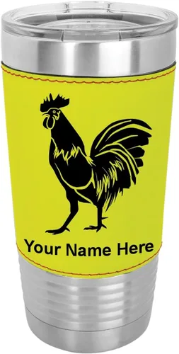 Vista 14 de LaserGram Vaso aislado al vacío de 20 onzas, gallo, grabado personalizado incluido (piel sintética, estilo béisbol)