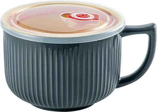 Vista 10 de Tazón de sopa de cerámica con asa y tapa, tazón grande de 32 onzas para Blanco 32