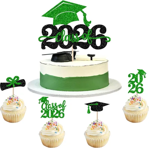Vista 28 de Paquete de 24 adornos de graduación 3D 2024 para cupcakes 2024 con borlas doradas para fiestas temáticas de graduación 2024, suministros