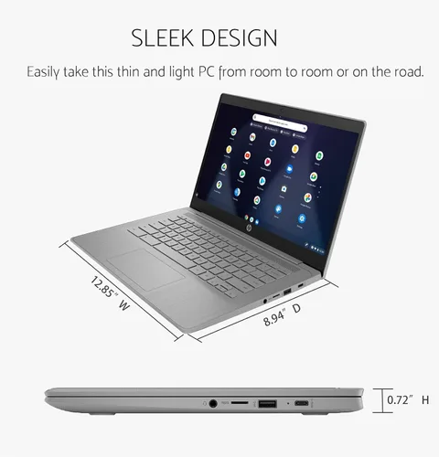 Vista 6 de HP Computadora portátil Chromebook, PC con pantalla HD de 14 pulgadas, Intel Celeron N4120 Quad-Core, 4 GB DDR4 RAM, 64 GB eMMC, USB-C, Wi-Fi 5
