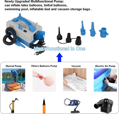 Vista 4 de Bomba eléctrica de globos, inflador/soplador eléctrico portátil de doble boquilla con extensión de manguera multiusos, para decoración de fiestas