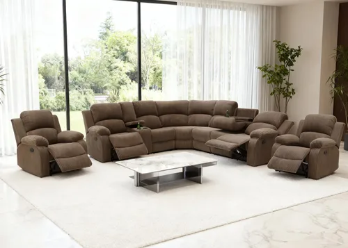 Vista 44 de Juego de sofá seccional reclinable manual, juegos de muebles de sala de estar, sofá seccional en forma de L y 2 sillas, cómodo sofá reclinable