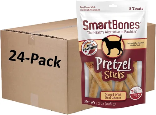 Vista 10 de SmartBones Palitos de pretzel bañados con queso real, 8 unidades, masticables sin cuero crudo para perros, (paquete de 6), conteo: 48