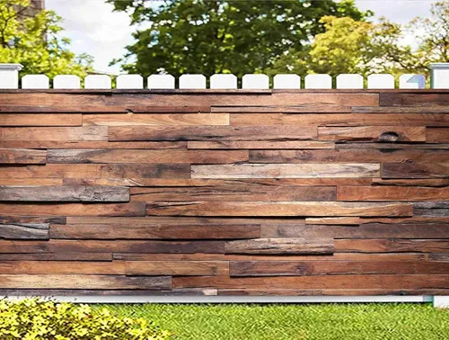 Vista 2 de Telón de fondo de madera de 8 x 7 pies para puerta de garaje, decoración de pancartas para decoración de pared de madera marrón rústico