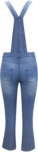 Vista 3 de Monos casuales de mezclilla jeans con babero lavado overoles rasgados de mezclilla de las mujeres de las mujeres Wallflower Jeans