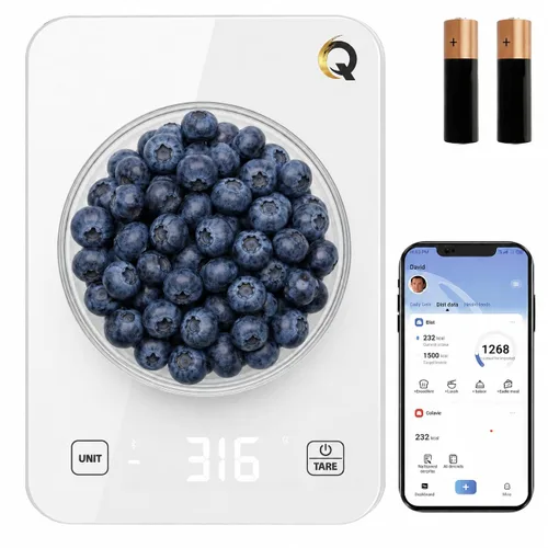 Vista 8 de Qahar - Báscula de alimentos con calculadora nutricional, pantalla LED impermeable, báscula digital de cocina para bajar de peso, cocinar, hornear