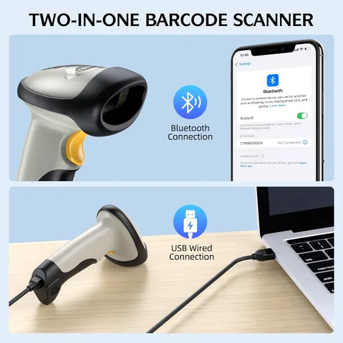 Vista 5 de TEEMI Escáner de código de barras Bluetooth 1D - Lector láser inalámbrico de mano para puntos de venta, inventario de almacén y seguimiento
