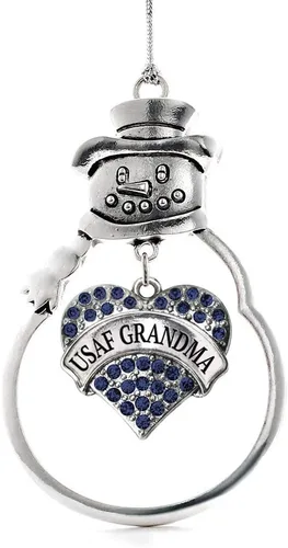 Vista 39 de Inspired Silver - Fuerza Aérea - Adorno de Navidad plateado - Adorno de árbol de Navidad con colgante de corazón azul con circonita cúbica