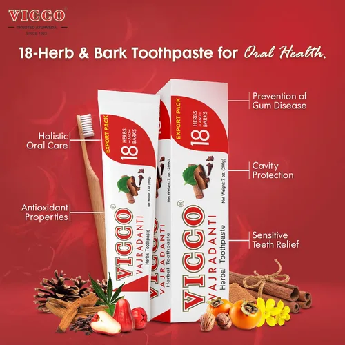 Vista 6 de Vicco Vajradanti - Pasta de dientes ayurvédica de hierbas para el cuidado bucal y la salud de las encías por Vicco – 70 años Legacy of Ayurveda