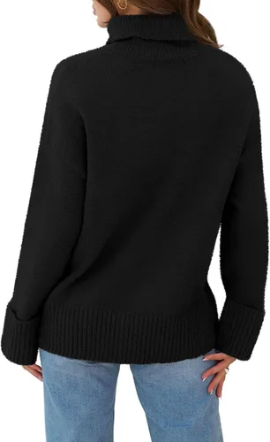 Vista 2 de MEROKEETY Suéter de punto mullido de cuello alto para mujer, manga larga, de gran tamaño, informal, para mujer