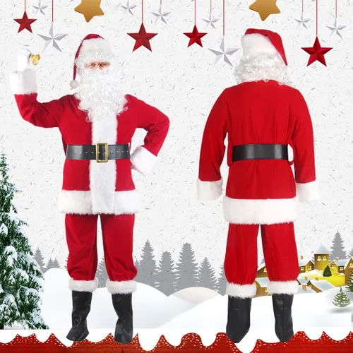 Vista 2 de Aotiooy Disfraz de Papá Noel, 11 piezas, traje de Papá Noel, para adultos, para hombres y mujeres, disfraz de Papá Noel para fiesta de Navidad