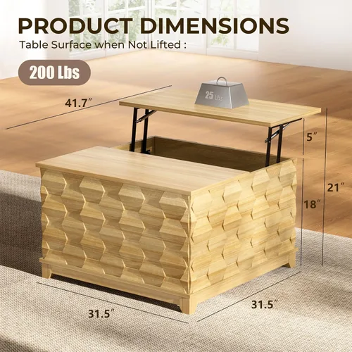 Vista 2 de BROTTAR Mesa de Centro con Tapa Elevable, Mesa de Centro Cuadrada de 31.5'' con Almacenamiento, Mesas de Centro Estilo Granja con Almacenamiento