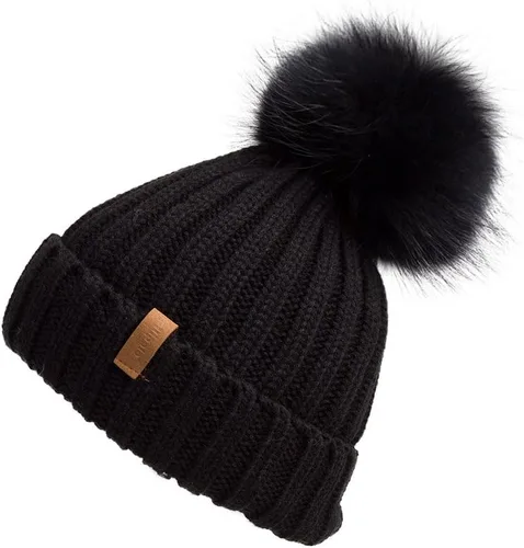 Vista 2 de Gorro de invierno de punto con pompón de piel para mujer