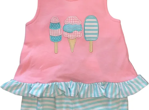 Vista 3 de Conjunto de bombachos para helados para bebé, comodidad de lujo, 100% algodón, calidad boutique, traje de verano para niñas