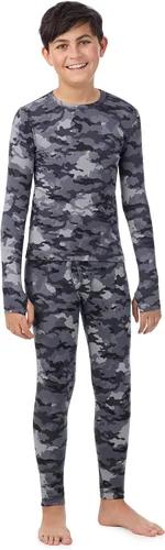 Vista 13 de Cuddl Duds Conjunto térmico con forro polar pesado para clima frío para niños, camisa de manga larga y leggings, pantalones largos para niños Negro