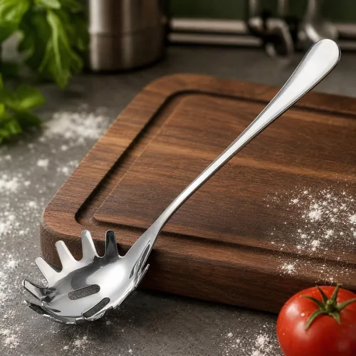 Vista 3 de Cabilock Cuchara de fideos, cuchara de pasta de acero inoxidable con dientes, espaguetis para recoger fideos, albóndigas y huevos, utensilio