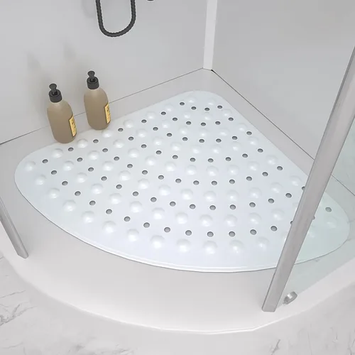 Vista 6 de MUNEK Tapete de ducha esquinero antideslizante, 21 x 21 pulgadas, curvado para ducha o bañera, tapete de seguridad con orificio de drenaje, tapete