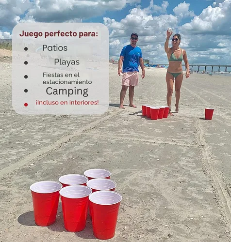 Vista 2 de Jumbo Pong - Juego de pong de patio gigante para exteriores, juegos de patio, césped, playa, camping, portón trasero o patio trasero - Copas