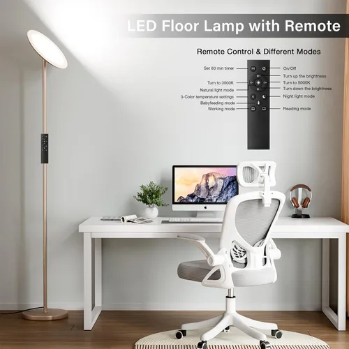 Vista 5 de Lámpara de pie LED con mando a distancia, 36 W/3000-5000 K, control táctil, totalmente regulable, brillo ajustable, 69 pulgadas, arena dorada
