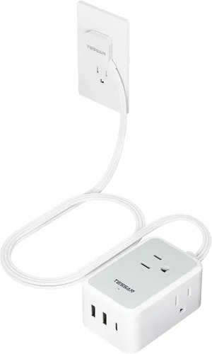 Vista 12 de TESSAN - Tira de alimentación de enchufe plano pequeña, cable de extensión ultrafino de 5 pies, color negro