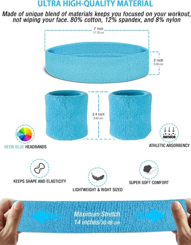 Vista 3 de Riñonera holográfica de los años 80 lentes de sol rectangulares retro para mujer muñequeras de punto neón para yoga correr senderismo viajes Azul