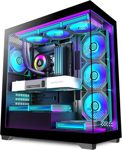Vista 18 de PC CASE 9 PWM ARGB Ventiladores preinstalados, funda de PC para juegos de media torre, carcasa panorámica de vidrio templado para computadora