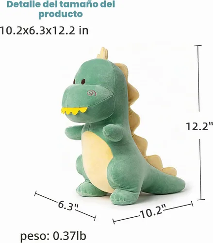 Vista 5 de Animal de peluche de dinosaurio, lindo peluche de dinosaurio suave de 12 pulgadas, juguetes de peluche para niños y niñas, bebés y niños (verde)