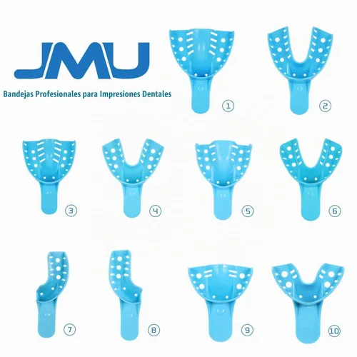 Vista 2 de JMU Bandeja de impresión dental,Bolsa de 12 bandejas desechables perforadas,1 superior grande
