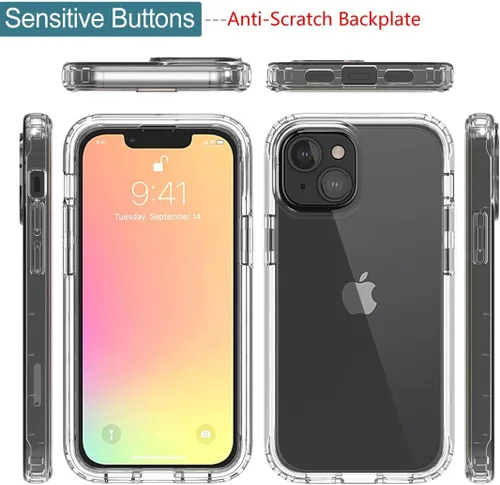 Vista 5 de Funda para iPhone 13 Mini con protector de pantalla de vidrio templado, suave 360 cuerpo completo, a prueba de golpes, híbrida, transparente