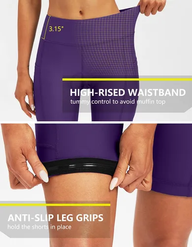 Vista 5 de Bikewa Pantalones cortos de bicicleta para mujer, acolchados 4D, pantalones cortos de ciclismo de carretera, para mujer, con bolsillos con cremallera