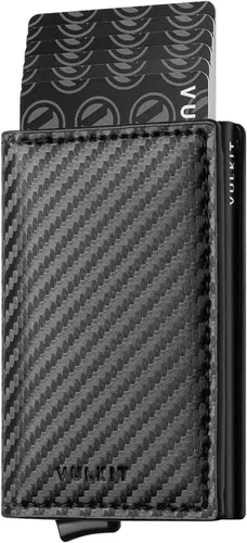 Vista 43 de VULKIT Tarjetero RFID Bloqueo de Cuero Automático Pop Up Cartera Aluminio Slim Pocket Tarjeta de Visita