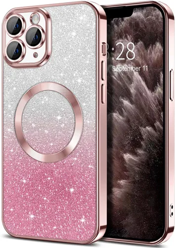 Vista 10 de Hython Funda para iPhone 13 Pro transparente con purpurina magnética [compatible con MagSafe] Protector completo de lente de cámara delgado