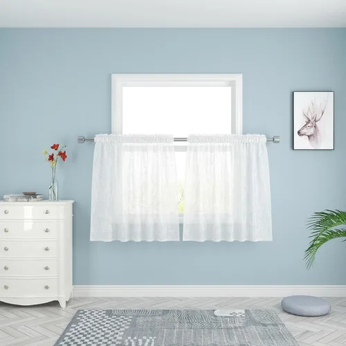 Vista 48 de UPOPO Paneles de Cortina Beige Pequeños Cortinas Transparentes de Gasa de 16 Pulgadas de Largo Cortinas de Cocina de Voile con Textura de Lino