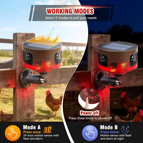 Vista 4 de Alarma solar con sensor de movimiento para exteriores, ladridos de perro o sonido de disparo