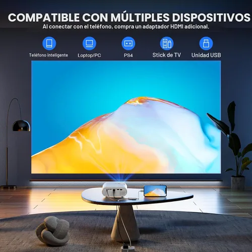 Vista 6 de Mini proyector, proyector de video VISSPL Full HD 1080P, proyector portátil para exteriores con trípode, regalo para niños, proyector de películas