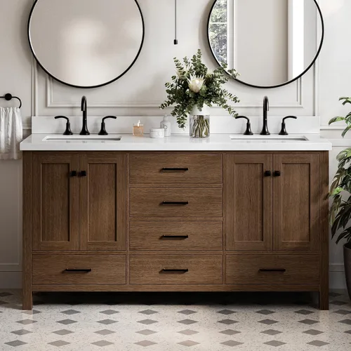 Vista 63 de ARIEL Cambridge - Mueble de baño con lavabo de 42 pulgadas, madera maciza, encimera de cuarzo blanco puro de 1.5 pulgadas, fregadero rectangular
