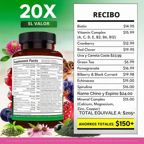 Vista 4 de NEW AGE Multivitamínico para mujer, complejo B, alimentos integrales, soporte para el cabello, hierro, multivitamínico todo en 1 para mujer