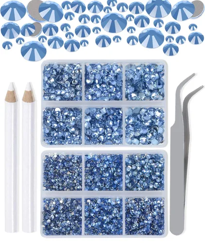 Vista 17 de LPBeads 6000 unidades de diamantes de imitación negros no termofijos, 6 tamaños, cristal redondo, con parte trasera plana, pinzas y bolígrafo