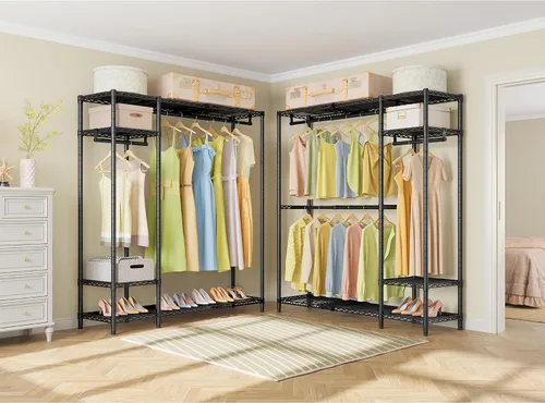 Vista 5 de VIPEK X20 - Perchero de metal expandible ajustable de 3 pies 3 pulgadas a 4 pies 8 pulgadas, percheros resistentes con estantes ajustables y barras